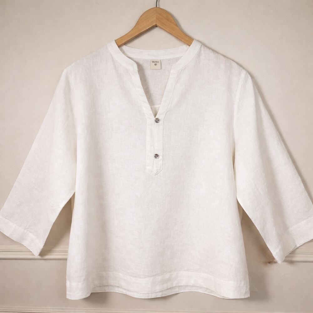 XXL Linen Blouse White Boxy Oversized Lightweight Minimalist Kimono Sleeve Top